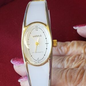 Watch It Antimagnetic Japan Movt Bracelet Watch Plastic Bangle & Golden Metals.